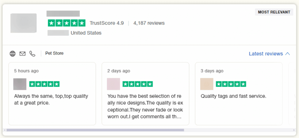 Esempio di uso delle recensioni su Trustpilot