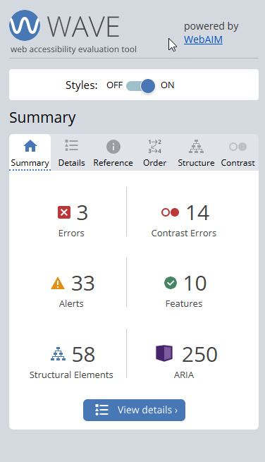 Schermata di Web Accessibility Evaluation Tool